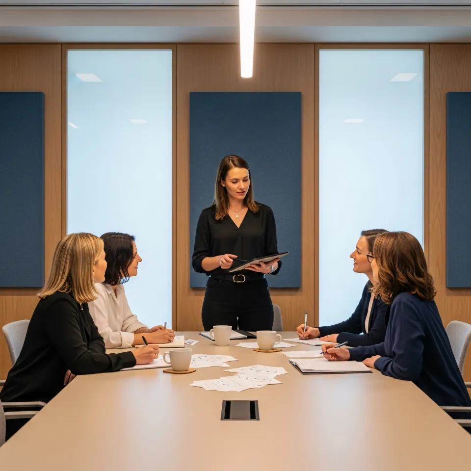 Beratungssituation in modernem Konferenzraum